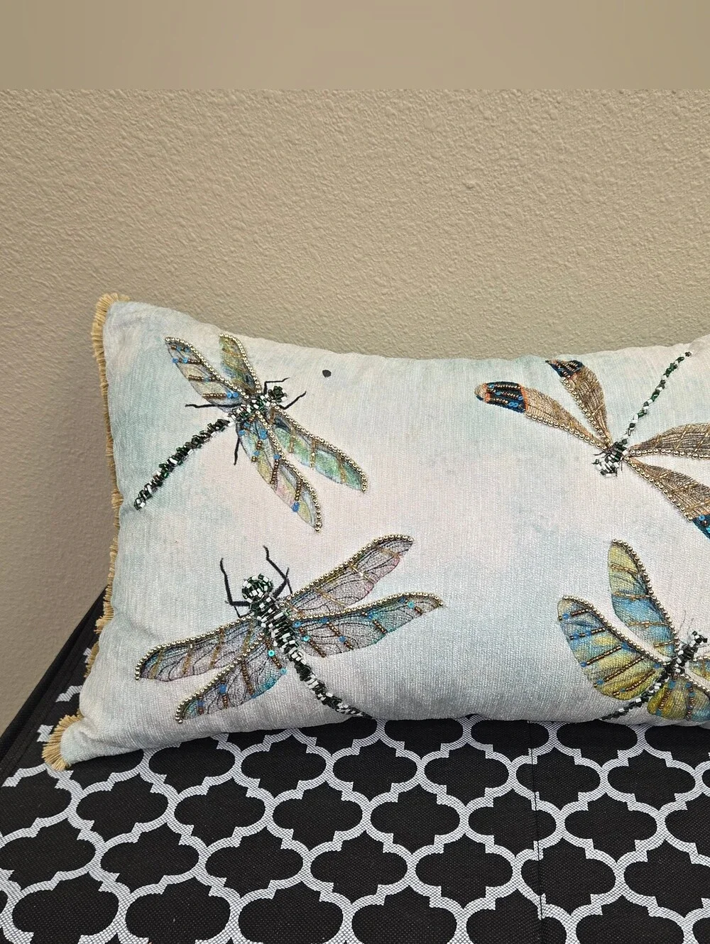 Farmhouse by Rachel Ashwell beaded dragonfly Lumbar Accent Pillow